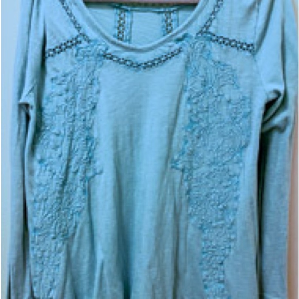 Soft Surroundings Green Ruffled Long Sleeve Top